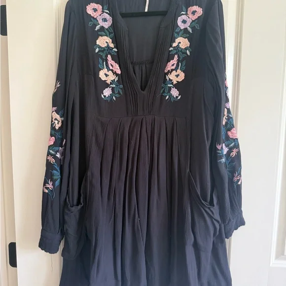 Free People Black Floral Embroidered Mini Dress - Picture 6 of 11